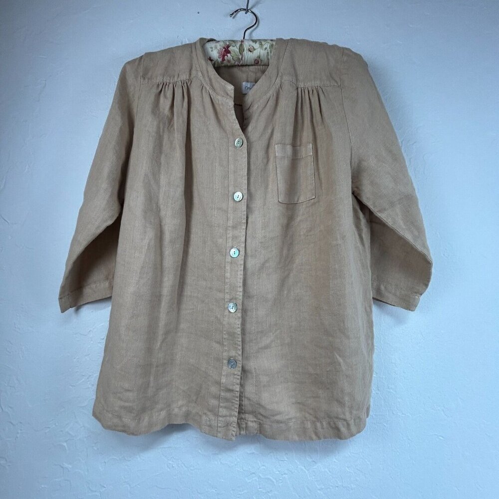 Mosaic USA Women's 3/4 Sleeve Button Down Casual Top Linen Brown Lightweight